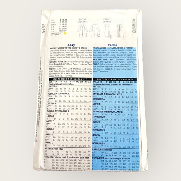 Vintage 1990s Butterick Sewing Pattern 6452 Misses Jacket Dress Size 12-16 - Picture 2 of 2